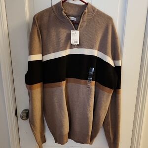 Kohl's Men's Tan and Black Colorblock Zip-Up Sweater
